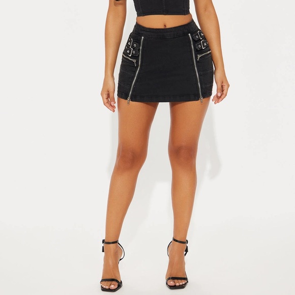 Moto Denim Mini Skirt - Black - Picture 2 of 5
